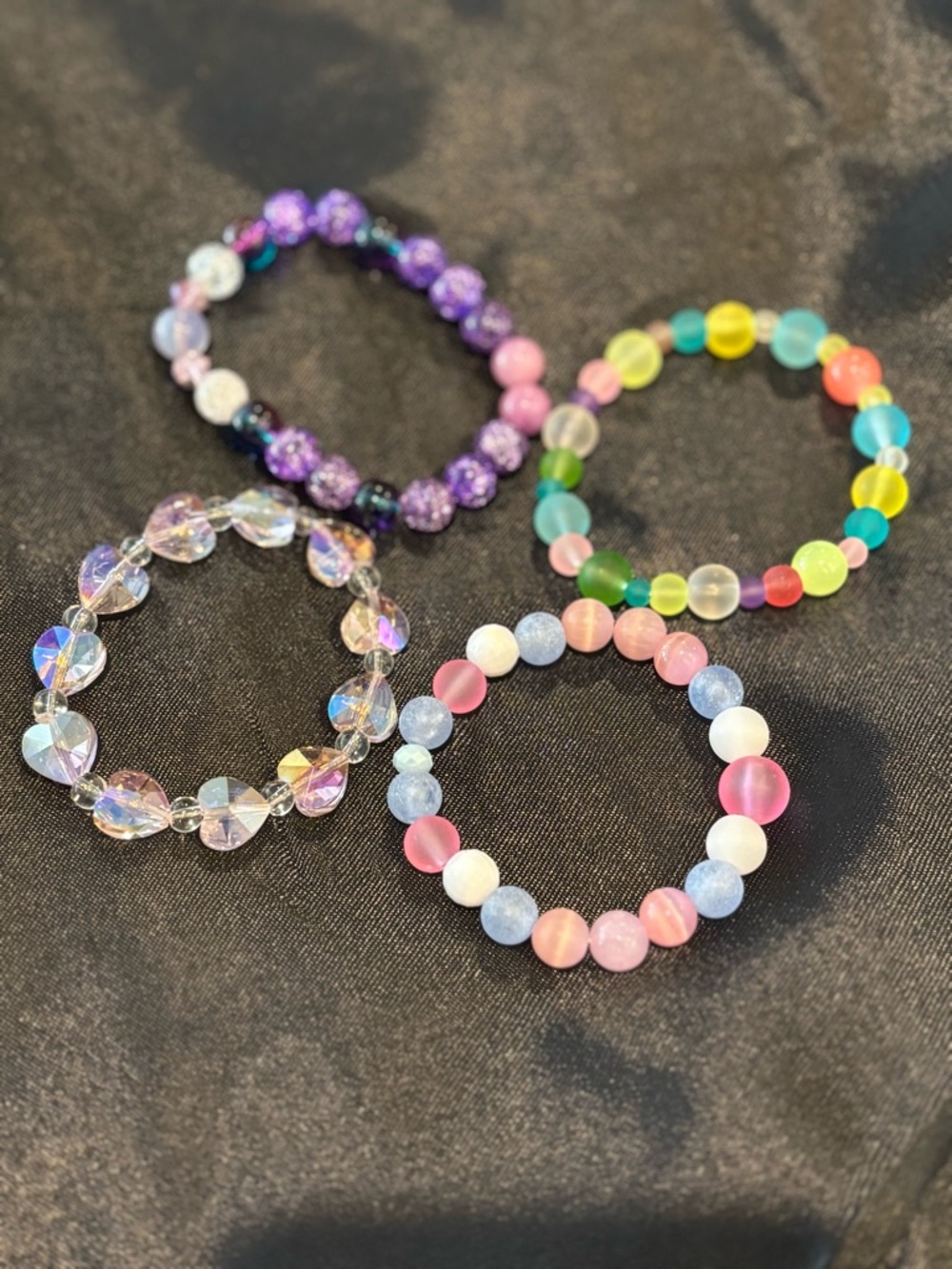 Kids Multicolor Beaded Stretch Bracelets - Set of 4